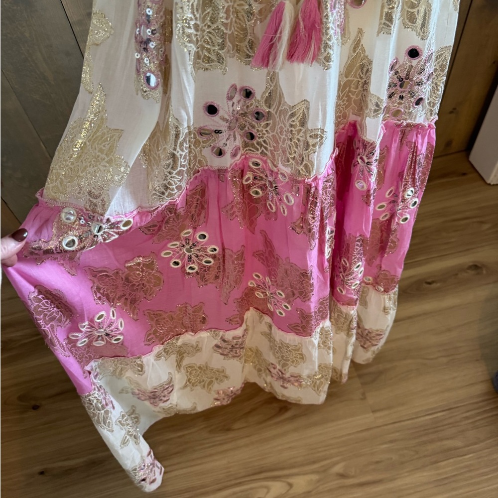 Floral Embellished Maxi Dress in Pink and Cream - 076 - Picture 5 of 7